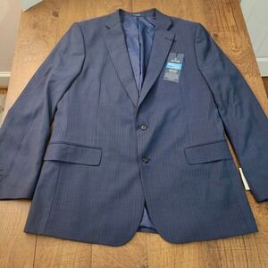 Stafford Coolmax Navy Pinstripe Classic Fit Wool Blend Blazer - 46 Long